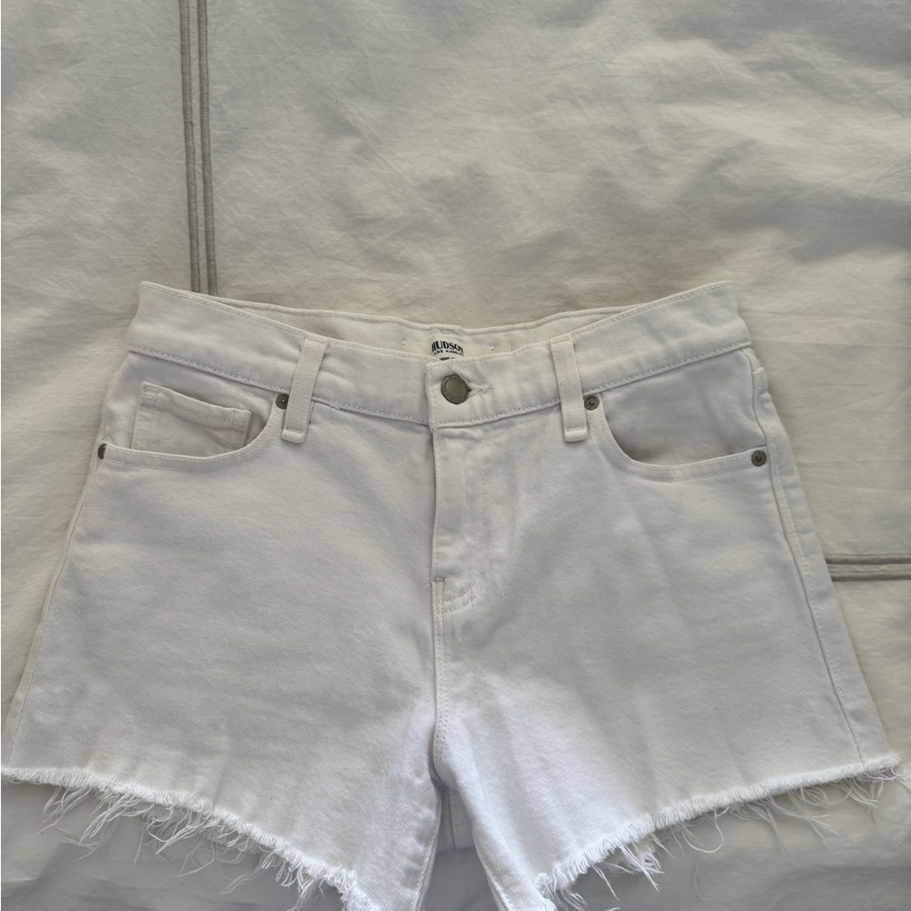 Hudson Jeans White Jean Shorts Distressed Frayed Hem